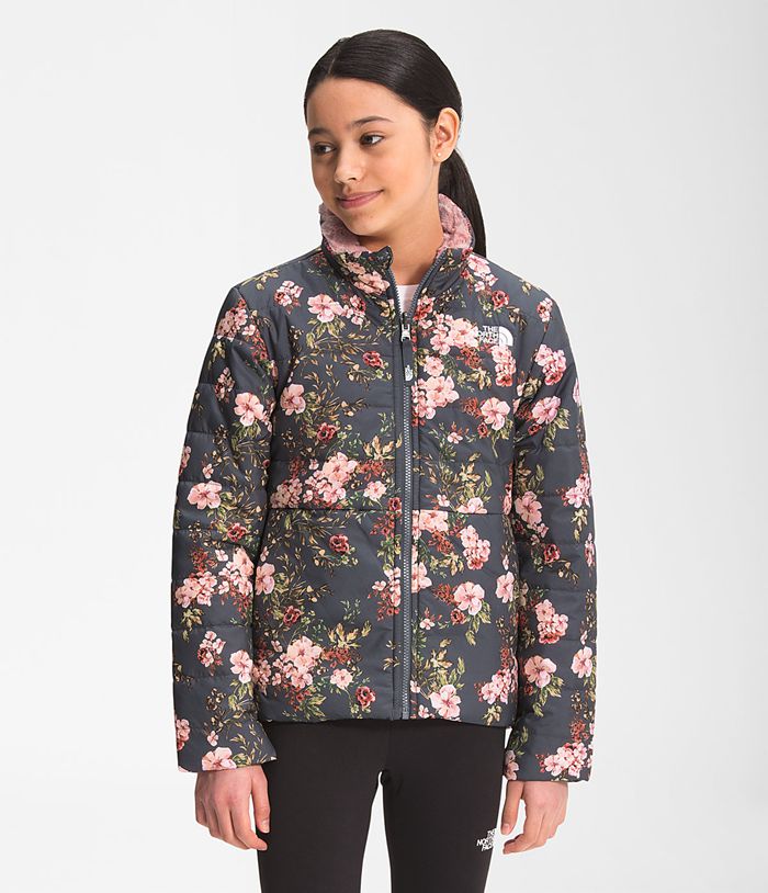 Chaqueta The North Face Niña Printed Reversible Mossbud Swirl - Colombia TBLFDV824 - Gris/Rosas